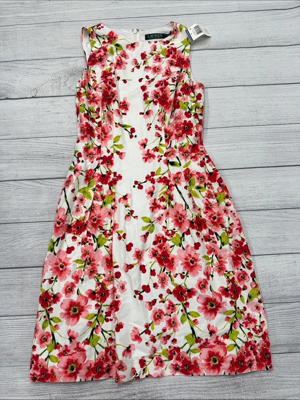 NWT Lauren Ralph Lauren Floral Sheath Dress White Pink Size 0